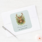 Rustic Woodland Deer Head with Winter Foliage -  スクエアシール (封筒)