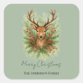 Rustic Woodland Deer Head with Winter Foliage -  スクエアシール (正面)