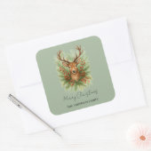 Rustic Woodland Deer Head with Winter Foliage -  スクエアシール (封筒)