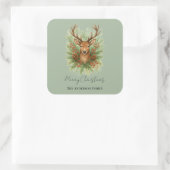 Rustic Woodland Deer Head with Winter Foliage - スクエアシール (バッグ)