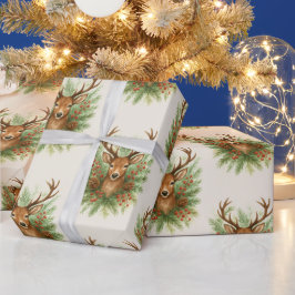 Rustic Woodland Deer Head with Winter Foliage -  ラッピングペーパー