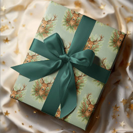 Rustic Woodland Deer Head with Winter Foliage -  ラッピングペーパー