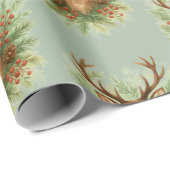 Rustic Woodland Deer Head with Winter Foliage - ラッピングペーパー (ロールコーナー)