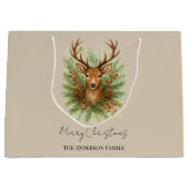Rustic Woodland Deer Head with Winter Foliage -  ラージペーパーバッグ (正面)