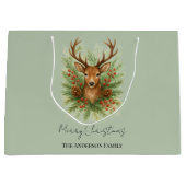 Rustic Woodland Deer Head with Winter Foliage -  ラージペーパーバッグ (正面)
