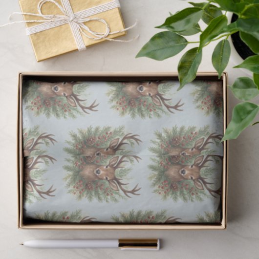 Rustic Woodland Deer Head with Winter Foliage -  薄葉紙 (ギフト)