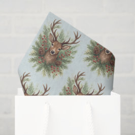 Rustic Woodland Deer Head with Winter Foliage -  薄葉紙