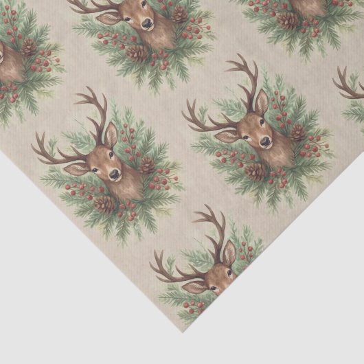 Rustic Woodland Deer Head with Winter Foliage -  薄葉紙 (詳細)