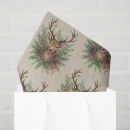 Rustic Woodland Deer Head with Winter Foliage -  薄葉紙