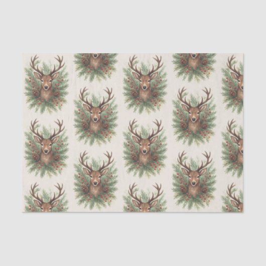 Rustic Woodland Deer Head with Winter Foliage -  薄葉紙 (正面)