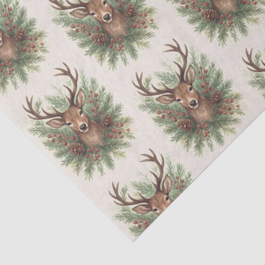 Rustic Woodland Deer Head with Winter Foliage -  薄葉紙 (詳細)