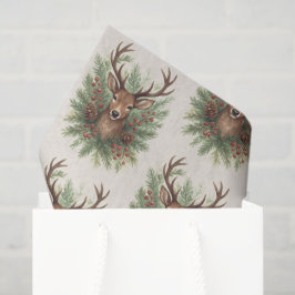 Rustic Woodland Deer Head with Winter Foliage -  薄葉紙