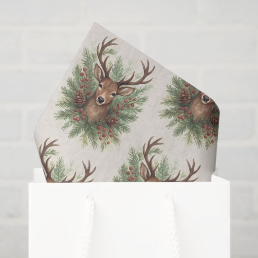 Rustic Woodland Deer Head with Winter Foliage -  薄葉紙 (ギフトバッグ)