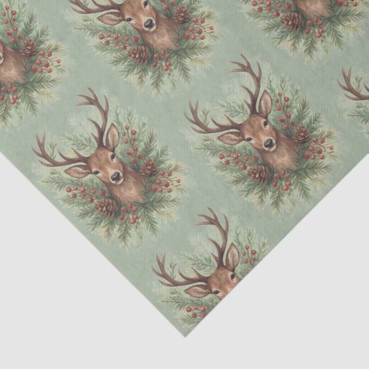 Rustic Woodland Deer Head with Winter Foliage -  薄葉紙 (詳細)