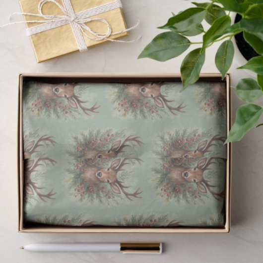 Rustic Woodland Deer Head with Winter Foliage -  薄葉紙 (ギフト)