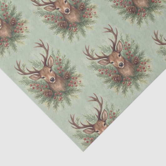 Rustic Woodland Deer Head with Winter Foliage -  薄葉紙 (詳細)