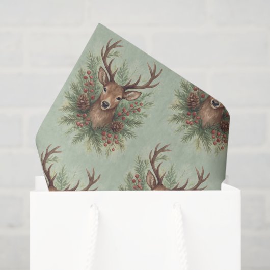 Rustic Woodland Deer Head with Winter Foliage -  薄葉紙 (ギフトバッグ)