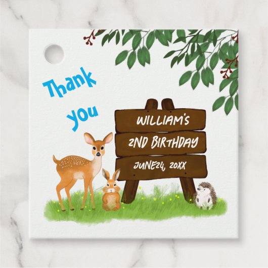 Rustic Woodland Deer Rabbit Hedgehog Birthday フェイバータグ (正面)