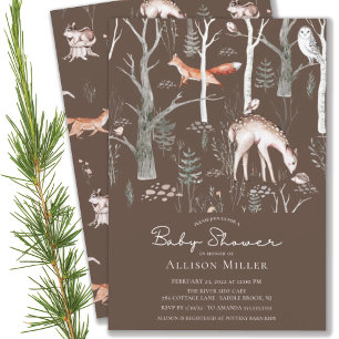 Rustic Woodland Forest Animals Baby Shower Invitat 招待状
