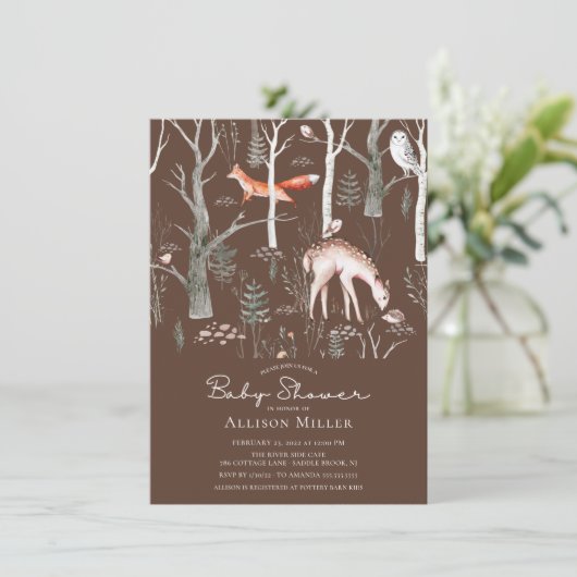 Rustic Woodland Forest Animals Baby Shower Invitat 招待状 (スタンド正面)