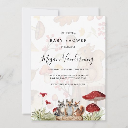 Rustic Woodland Forest Baby Shower Invitation 招待状 (正面)