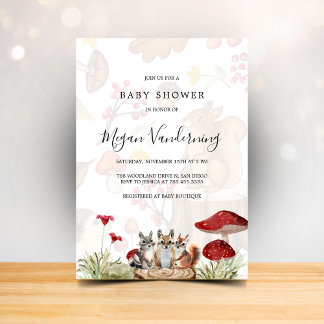 Rustic Woodland Forest Baby Shower Invitation 招待状