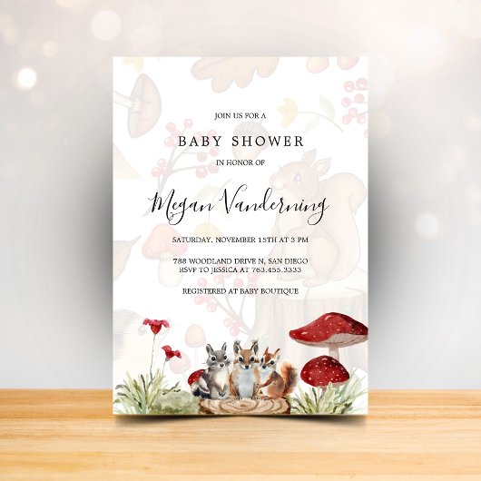 Rustic Woodland Forest Baby Shower Invitation 招待状