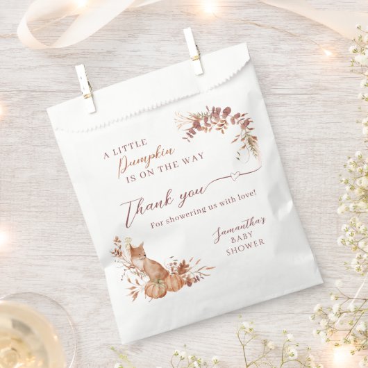 Rustic Woodland Fox Pumpkin Thank You フェイバーバッグ (クリップ留めされた状態)