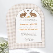 Rustic Woodland Hares On Beige Gingham Wedding 招待状