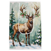 Rustic Woodland Reindeer Elegant Christmas Art ミディアムペーパーバッグ (裏面)