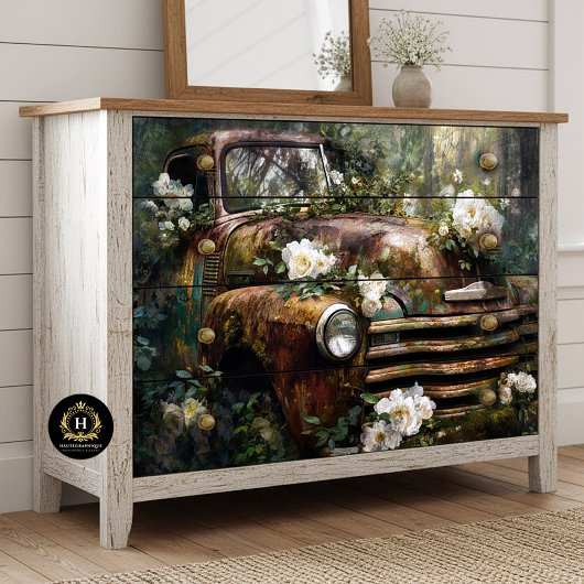 Rustic Woodland Rose Truck Decoupage 薄葉紙