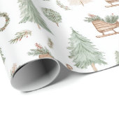 Rustic Woodland Sleigh & Pine ラッピングペーパー (ロールコーナー)