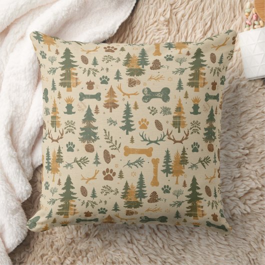 Rustic Woodland Throw Pillow – Lodge‑Inspired Pet クッション (ブランケット)