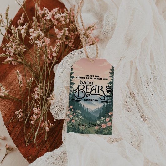 Rustic Woodland Vintage Baby Bear Shower ギフトタグ
