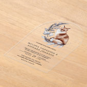 Rustic Woodland Watercolor Forest Fox Wedding アクリル招待状 (レイダウン)