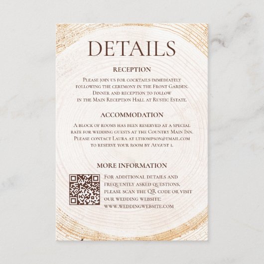 Rustic Woodland Wedding Details Card with QR code エンクロージャーカード (正面)