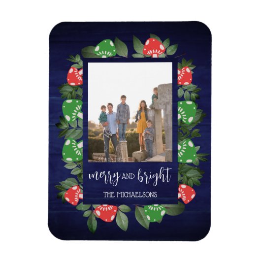 Rustic Woodland Whimsical Mushrooms Christmas マグネット (縦)