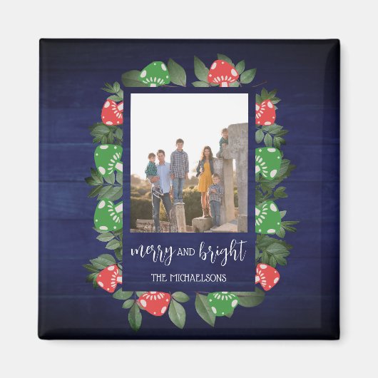 Rustic Woodland Whimsical Mushrooms Christmas マグネット (正面)