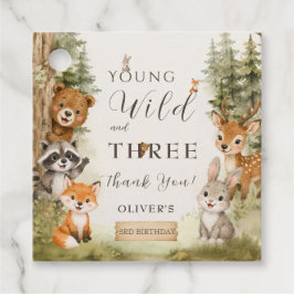 Rustic Woodland Young Wild and Three 3歳の誕生日 フェイバータグ