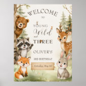 Rustic Woodland Young Wild and Three 3歳の誕生日  ポスター (正面)