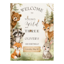 Rustic Woodland Young Wild and Three 3歳の誕生日 