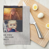 Rustic World's Best Grandpa Wood Custom 6 Photo  キッチンタオル (四つ折り)