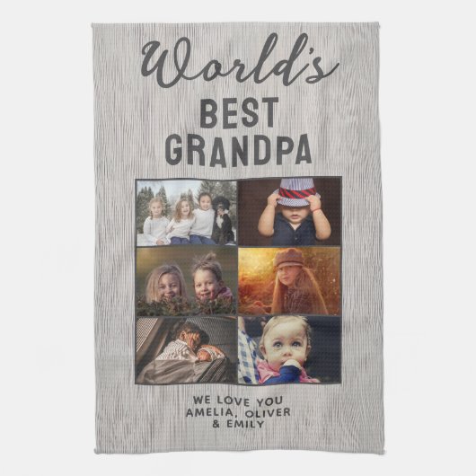 Rustic World's Best Grandpa Wood Custom 6 Photo  キッチンタオル (縦)