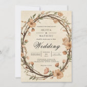 Rustic Woven Wreath Floral Wedding 招待状 (正面)