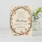 Rustic Woven Wreath Floral Wedding 招待状 (スタンド正面)