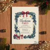 Rustic Wreath Christmas Party Invitation Blue 招待状
