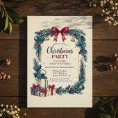 Rustic Wreath Christmas Party Invitation Blue 招待状