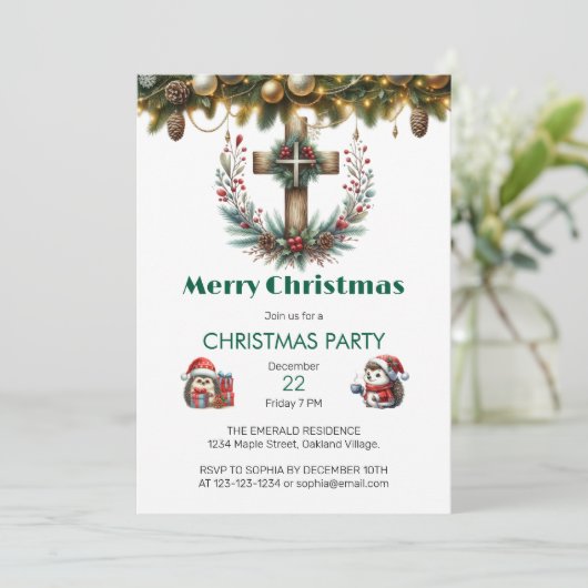 Rustic Wreath Cross Christmas 招待状 (スタンド正面)