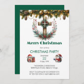 Rustic Wreath Cross Christmas 招待状 (正面/裏面)