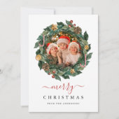 Rustic Wreath Elegant Christmas Custom Photo シーズンカード (正面)